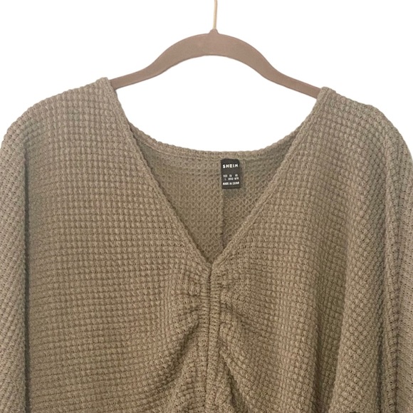 SHEIN Solid Drawstring Ruched Front Crop Top Olive Green Size Large - Picture 4 of 11